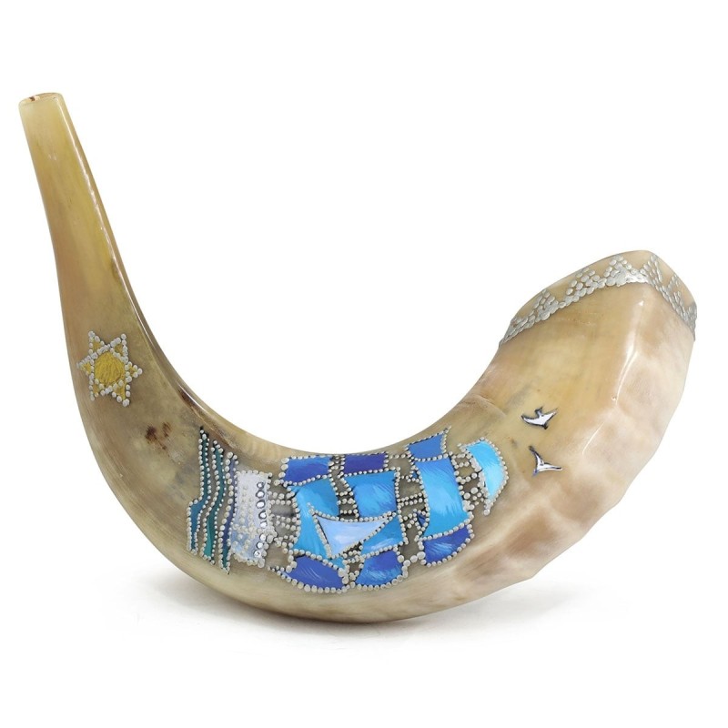 Hand Painted Boat and Star of David Shofar
